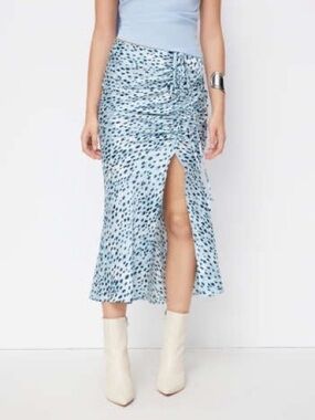 Cider Light Blue Leopard Print Drawstring Split Maxi Skirt Size XL/10